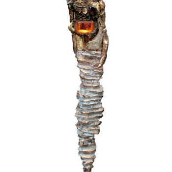 Sculpture titled "Idole à la pierre o…" by Elisabeth Brainos, Original Artwork, Metals