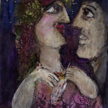 Peinture intitulée "couple-a-la-plume-3…" par Elisabeth Brainos, Œuvre d'art originale, Huile