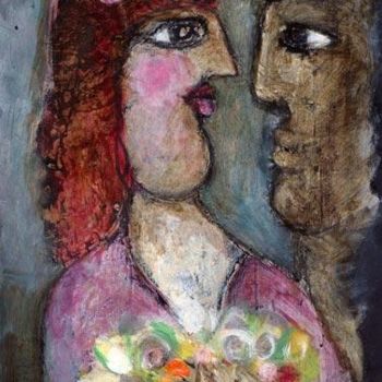 Schilderij getiteld "couple-au-bouquet.j…" door Elisabeth Brainos, Origineel Kunstwerk