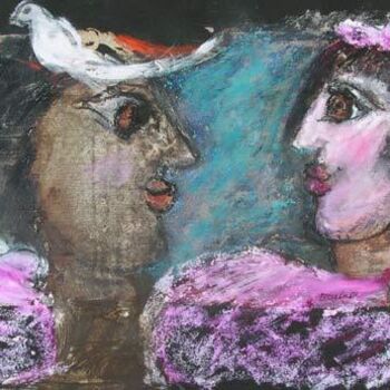 Painting titled "couple ange et colo…" by Elisabeth Brainos, Original Artwork, Oil