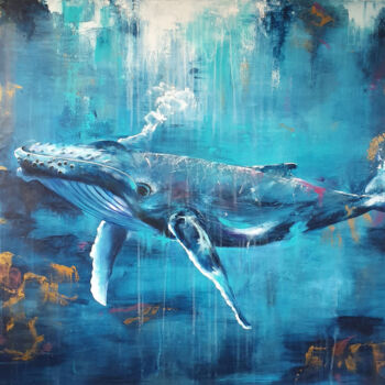 Malerei mit dem Titel "Blauwal" von Elisabeth Burmester, Original-Kunstwerk, Acryl