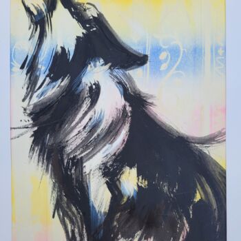 Pittura intitolato "Le loup noir" da Elisabeth Constantin, Opera d'arte originale, Acrilico