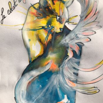 "Le chat ange" başlıklı Tablo Elisabeth Constantin tarafından, Orijinal sanat, Akrilik