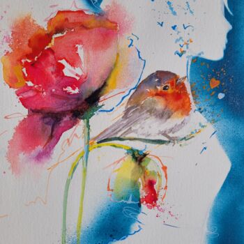绘画 标题为“L'oiseau du bonheur” 由Elisabeth Constantin, 原创艺术品, 水彩