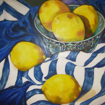 Painting titled "Limões sobre seda" by Ecellos, Original Artwork, Acrylic