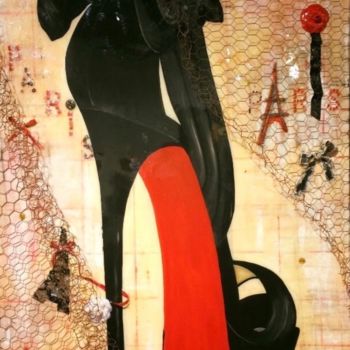 Painting titled "Chaussure à noeud.j…" by Elisabeth D'Equainville, Original Artwork, Acrylic Mounted on Wood Stretcher frame
