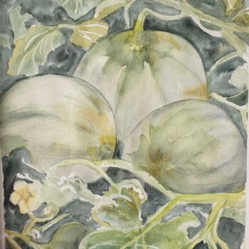 Painting titled "Melons charentais" by Elisabeth Fabre Derulliere, Original Artwork, Watercolor