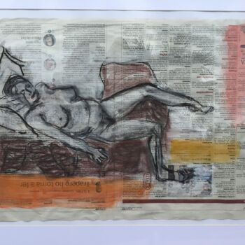 Tekening getiteld "Corinne en orange" door Elisabeth Fabre Derulliere, Origineel Kunstwerk, Houtskool