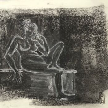 Desenho intitulada "Solange sur fonds n…" por Elisabeth Fabre Derulliere, Obras de arte originais, Carvão