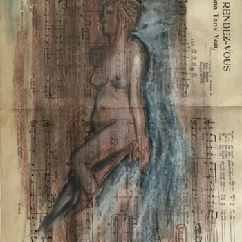 Drawing titled "Solange avec fond b…" by Elisabeth Fabre Derulliere, Original Artwork, Charcoal