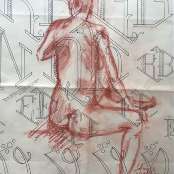 Disegno intitolato "Solange à la sangui…" da Elisabeth Fabre Derulliere, Opera d'arte originale, Carbone