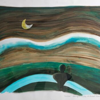 Painting titled "A lua. La lune, hom…" by Elisabeth Fabre Derulliere, Original Artwork, Watercolor Mounted on Cardboard