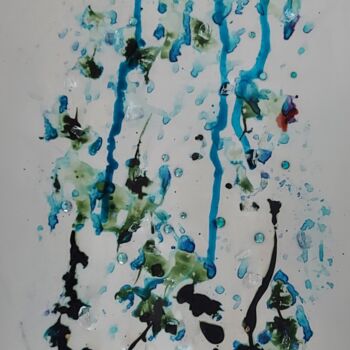 Peinture intitulée "Larmes de pluie" par Elisabeth Fabre Derulliere, Œuvre d'art originale, Encre