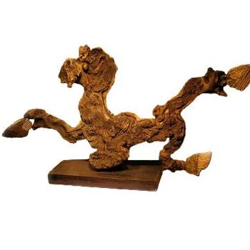 Skulptur mit dem Titel ""Le cheval fou"" von Elisabeth Faucheur, Original-Kunstwerk, Holz