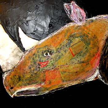 Peinture intitulée ""Seductor le rhino"" par Elisabeth Faucheur, Œuvre d'art originale, Autre