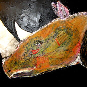 Schilderij getiteld ""Seductor le rhino"" door Elisabeth Faucheur, Origineel Kunstwerk, Anders