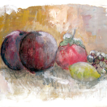 Painting titled "pommes-orange-citro…" by Elisabeth Girard, Original Artwork