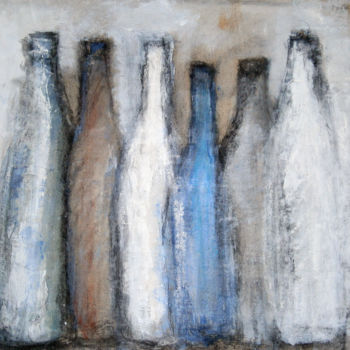 Painting titled "1-bouteilles-34x25.…" by Elisabeth Girard, Original Artwork