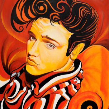 Painting titled "Les Cheveux d'Elvis" by Elisabeth Margarita Salinas, Original Artwork, Oil Mounted on Wood Stretcher frame