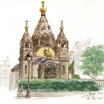 Peinture intitulée "paris-cathedrale-ne…" par Elisabeth Masset, Œuvre d'art originale