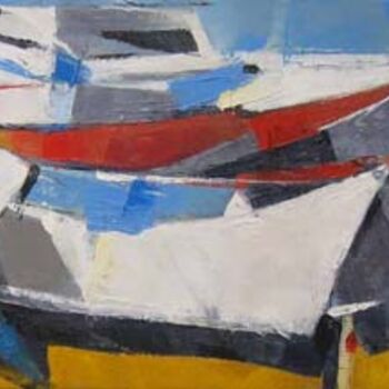 Painting titled "Bateaux en cale" by Elisabeth Montreuil, Original Artwork