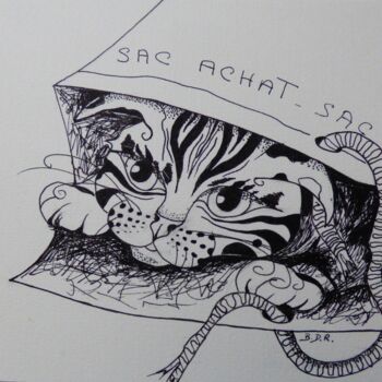 Zeichnungen mit dem Titel "sac achat" von Elisabeth Renard, Original-Kunstwerk, Tinte