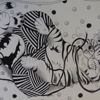 Zeichnungen mit dem Titel "La grosse pelote no…" von Elisabeth Renard, Original-Kunstwerk, Tinte