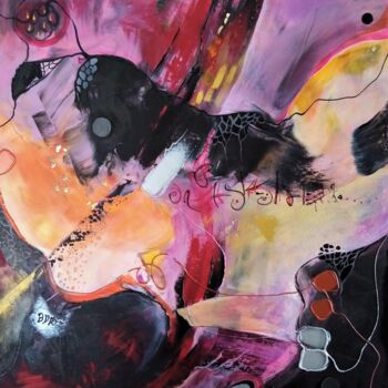 Картина под названием "MAGENTA SEME LE CHA…" - Elisabeth Renard, Подлинное произведение искусства, Акрил Установлен на Дерев…
