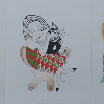 Dibujo titulada "LOT de 3 esquisses" por Elisabeth Renard, Obra de arte original, Acrílico