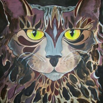 Peinture intitulée "mon chat chouette" par Elisabeth Renard, Œuvre d'art originale