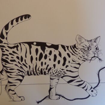 Malerei mit dem Titel "Le chat qui n'aime…" von Elisabeth Renard, Original-Kunstwerk, Tinte