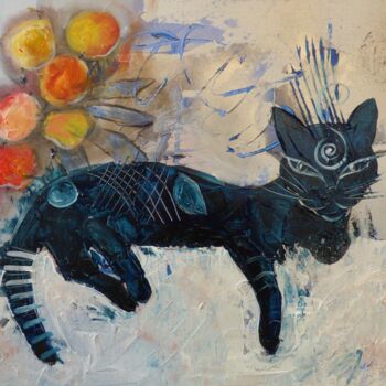 Malerei mit dem Titel "le petit chat sur l…" von Elisabeth Renard, Original-Kunstwerk, Acryl
