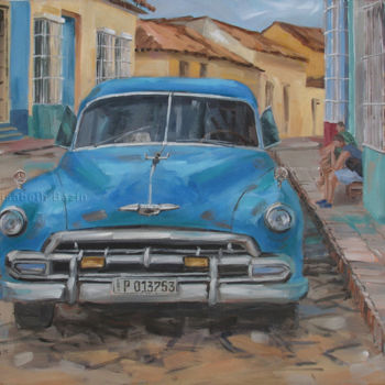 Painting titled "Taxi cubain à Trini…" by Elisabeth Bazin, Original Artwork, Acrylic