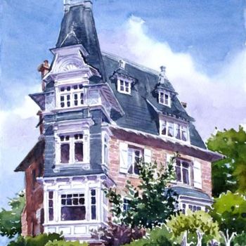 Painting titled "Villa Norroy" by Elisabeth Bazin, Original Artwork, Watercolor