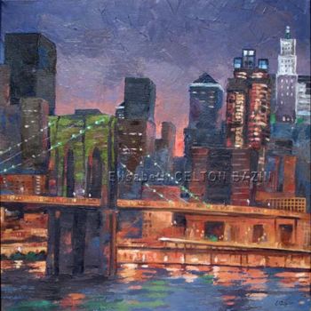 Painting titled "Manhattan" by Elisabeth Bazin, Original Artwork, Acrylic