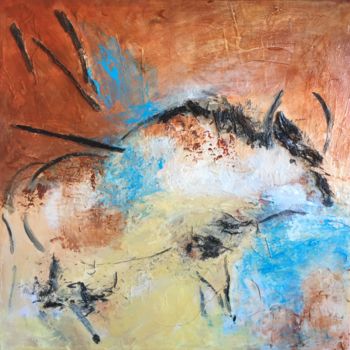 Malarstwo zatytułowany „bison” autorstwa Elisabeth Pierret, Oryginalna praca, Akryl Zamontowany na Drewniana rama noszy