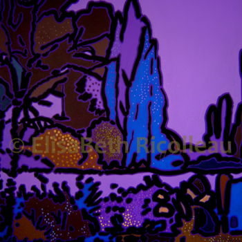 Pittura intitolato "Vallée 12 violet" da Elisabeth Ricolleau Artiste Peintre, Opera d'arte originale