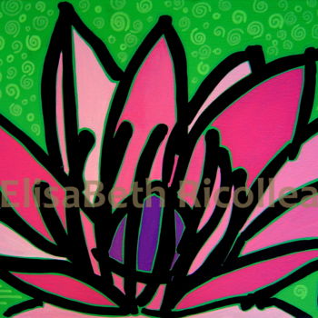 Картина под названием "Lotus rose" - Elisabeth Ricolleau Artiste Peintre, Подлинное произведение искусства
