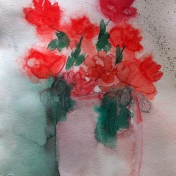 Painting titled "vaso di rose rosse" by Elisabetta Grappasonni, Original Artwork, Watercolor