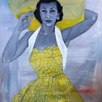 绘画 标题为“Donna con vestito g…” 由Elisabetta Grappasonni, 原创艺术品, 油