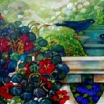 Pittura intitolato "la terrazza con nas…" da Elisabetta Trevisan, Opera d'arte originale, Olio
