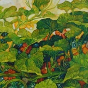Malerei mit dem Titel "zucca nell'orto" von Elisabetta Trevisan, Original-Kunstwerk, Öl