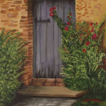 Painting titled "the door" by Elisabetta Groppi, Original Artwork, Acrylic Mounted on Wood Stretcher frame