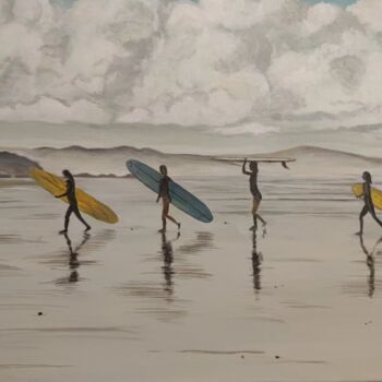 Malerei mit dem Titel "Quatre surfeuses" von Elise Broca, Original-Kunstwerk, Acryl Auf Keilrahmen aus Holz montiert