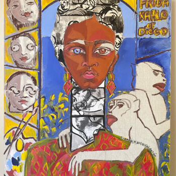 Malarstwo zatytułowany „(TP N°02) Frida Kah…” autorstwa Elise Cabanes, Oryginalna praca, Akryl Zamontowany na Drewniana rama…