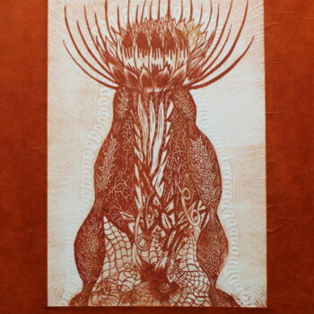 Incisioni, stampe intitolato "Fleur d'Interzone" da Elise De Witte, Opera d'arte originale, Incisioni su linoleum