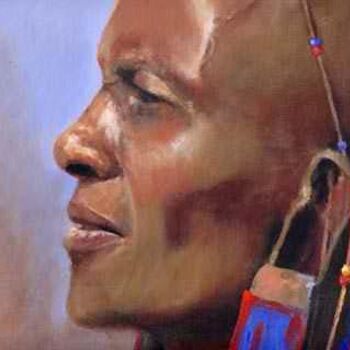 Malerei mit dem Titel "Masai Man" von Elise Savage, Original-Kunstwerk