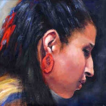 Pittura intitolato "Red Earring" da Elise Savage, Opera d'arte originale