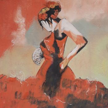 Schilderij getiteld "Spaanse danseres" door Elise Wouters, Origineel Kunstwerk, Olie