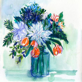 Картина под названием "Bouquet fraicheur" - Elise Demozay, Подлинное произведение искусства, Карандаш